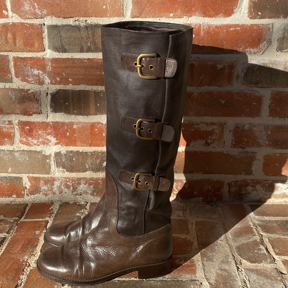 Stuart Weitzman Ludlow Leather Canvas Riding Boots - Picture 4 of 16